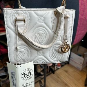 Valentino Orlandi Vegan Leather Ivory White Quilted Monogram Handbag Crossbody